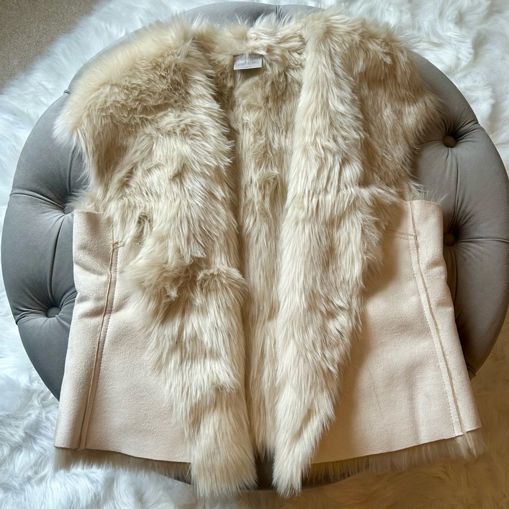 Jennifer Lopez Cream Faux Fur Vest